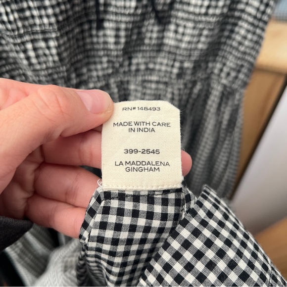 DÔEN Quinn Gingham Midi Dress Gray Tie Front Shirred Organic Cotton Size M - Picture 7 of 7